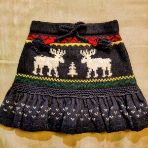 Ralph Lauren Toddler Girl Reindeer Navy Blue Knit Skirt - 4T